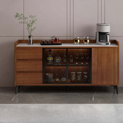 Modern Walnut Wood Large Wine Rack Cabinet — Khaki/White