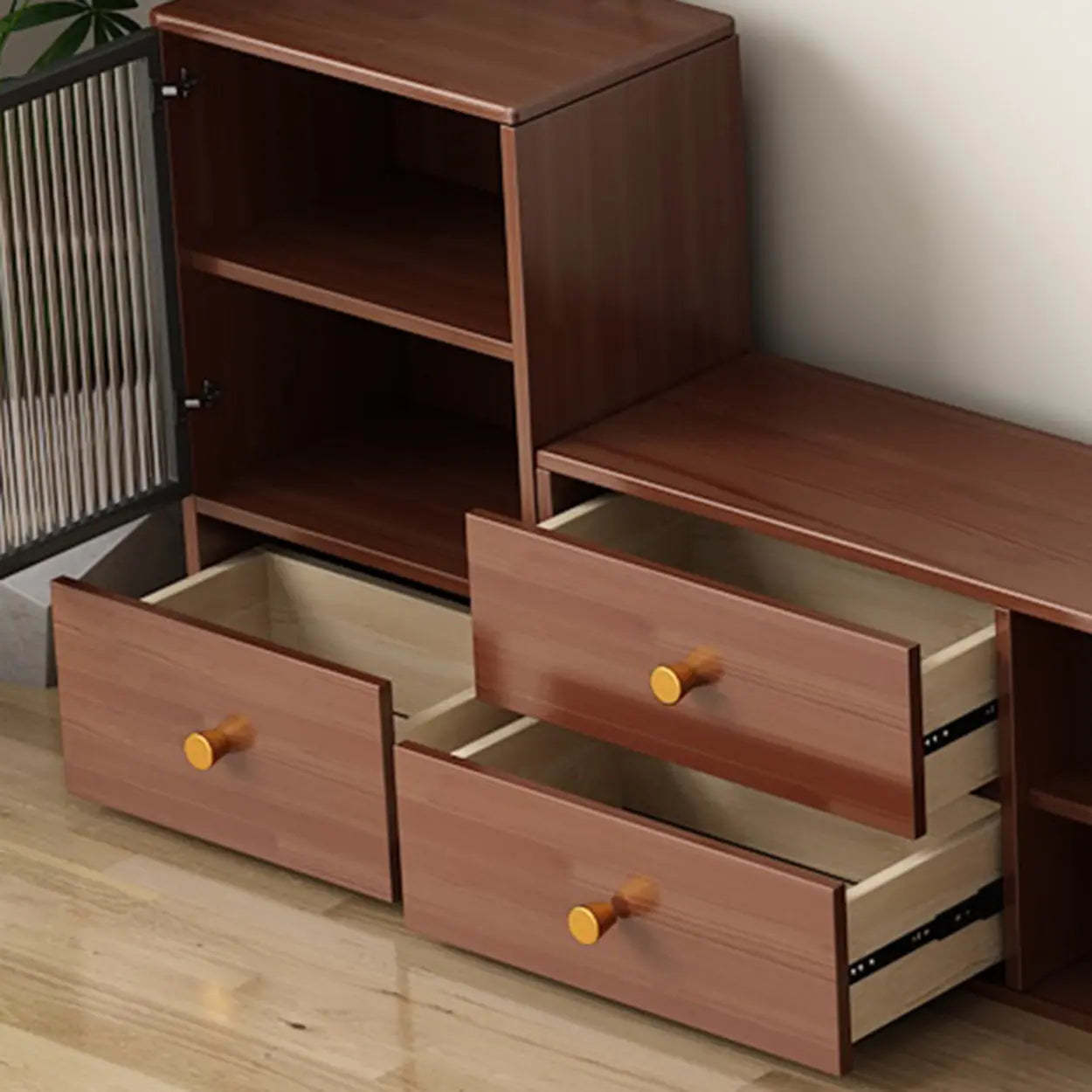 Modern Walnut Wood TV Stand with Cabinet — Brown