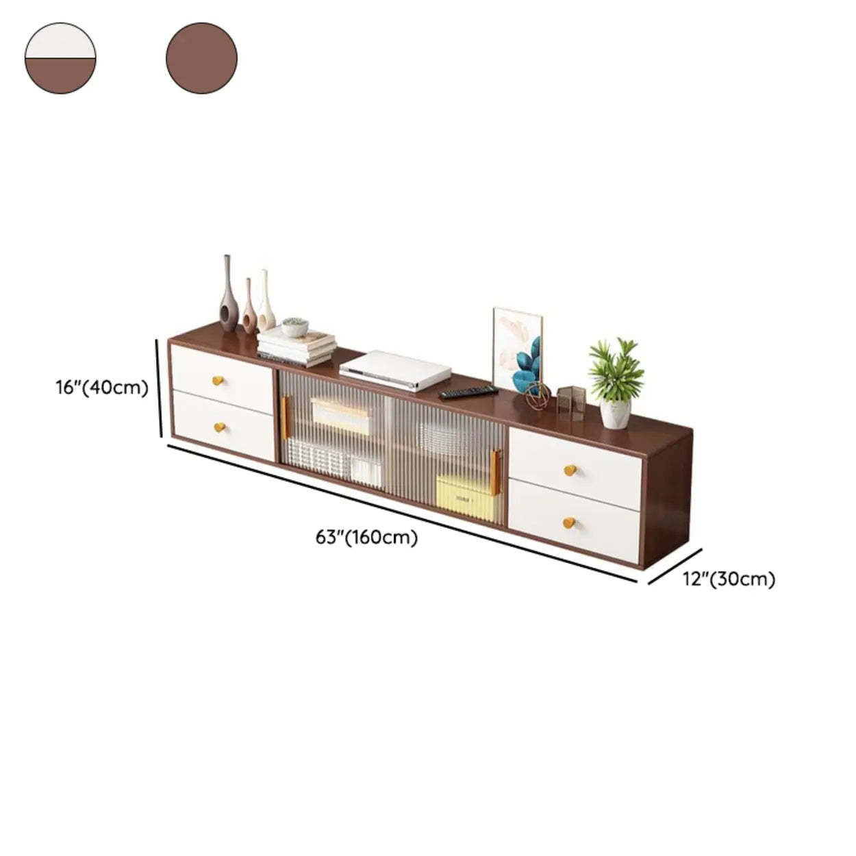 Modern Walnut Wood TV Stand with Cabinet