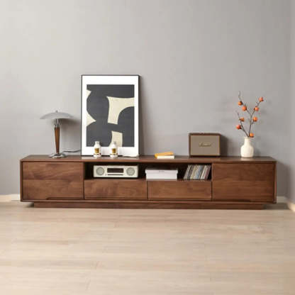 Modern Walnut Wood TV Stand with Cabinets
