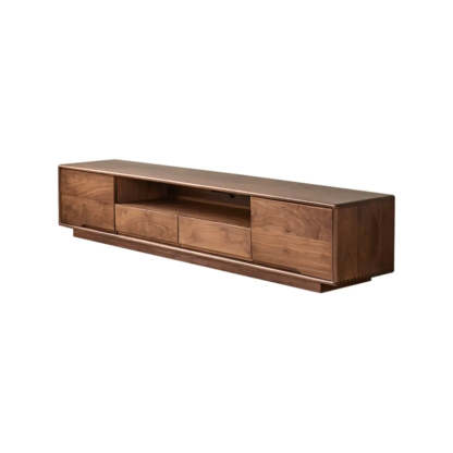 Modern Walnut Wood TV Stand with Cabinets