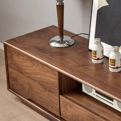 Modern Walnut Wood TV Stand with Cabinets