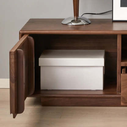 Modern Walnut Wood TV Stand with Cabinets