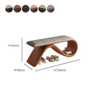 Modern Wave Bench with Cushion and Storage — Brown/ Green