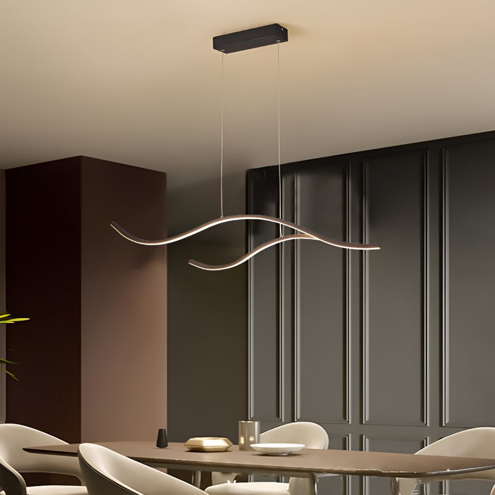 Wave Linear Hanging Branch Chandelier LED Island Pendant Light-Lighom