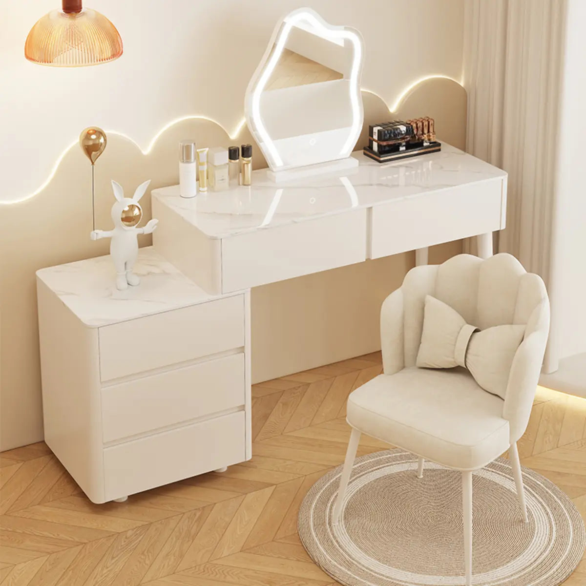 Modern Wavy White Marble LED Vanity Set