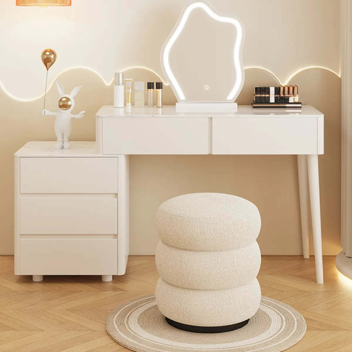 Modern Wavy White Marble LED Vanity Set