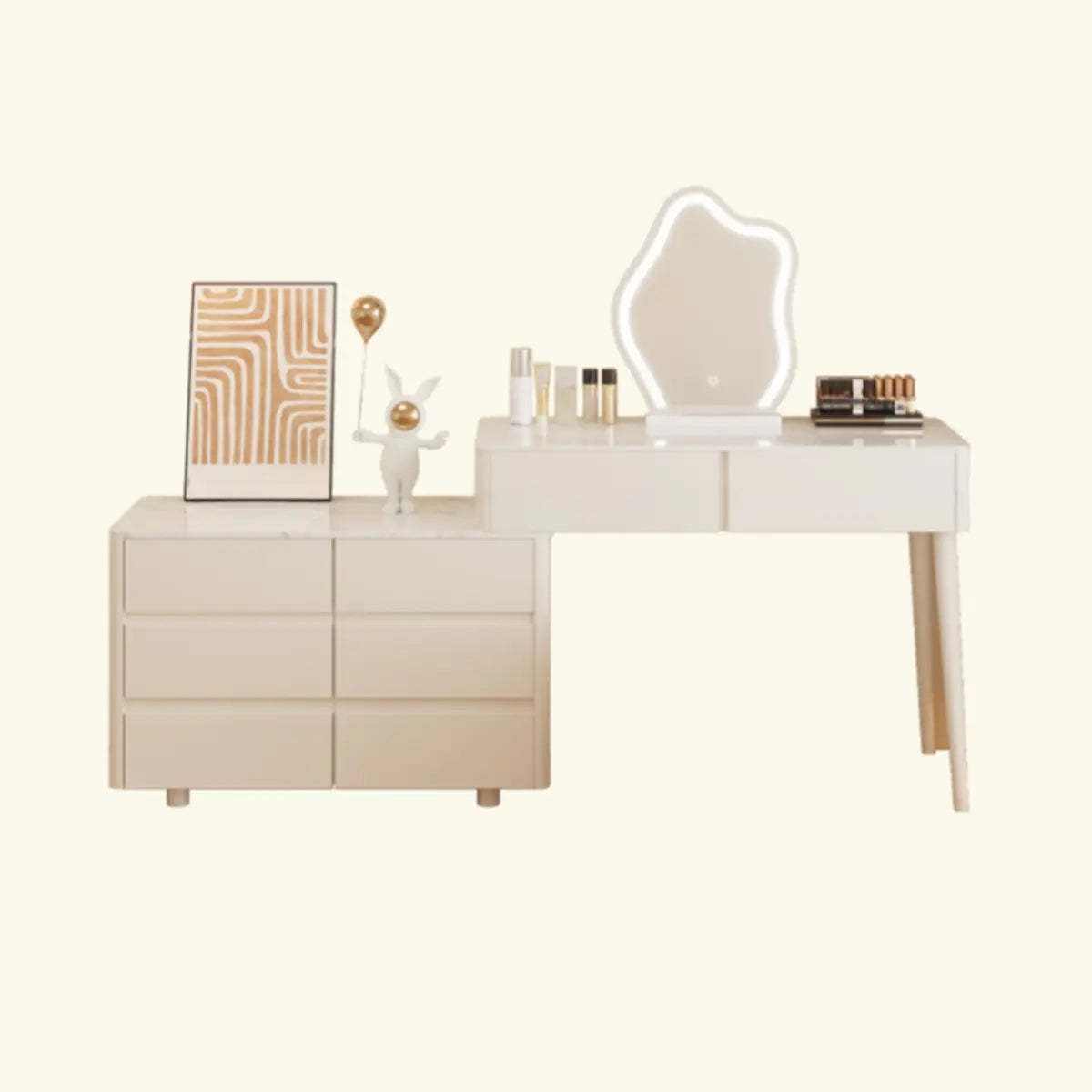 Modern Wavy White Marble LED Vanity Set