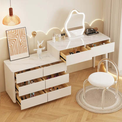 Modern Wavy White Marble LED Vanity Set