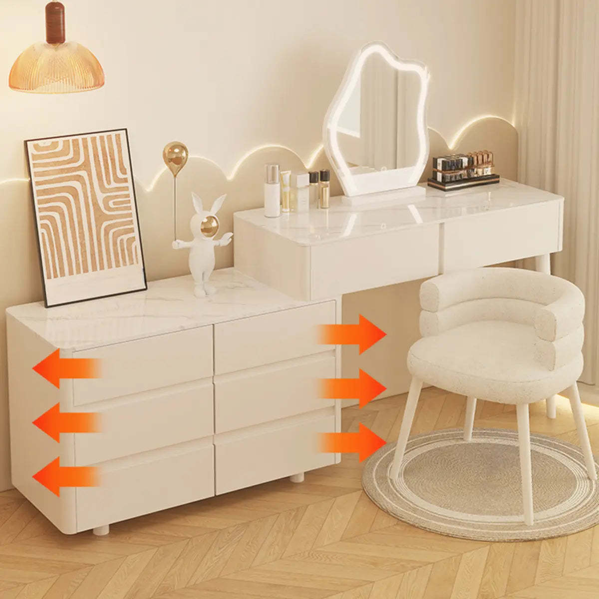 Modern Wavy White Marble LED Vanity Set