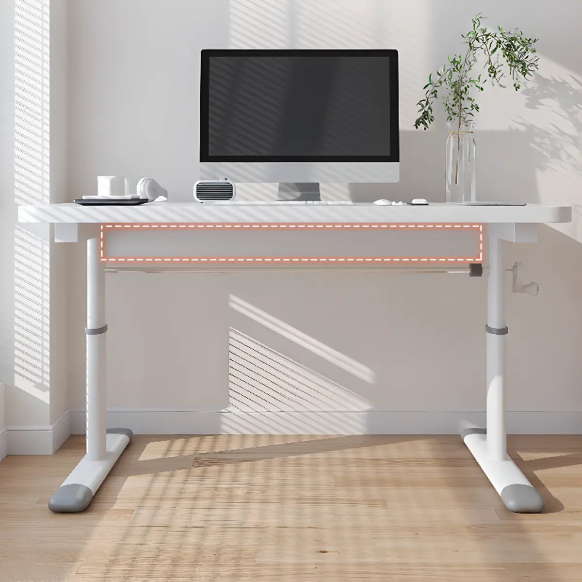Modern White Adjustable T-Shape Wood Computer Desk