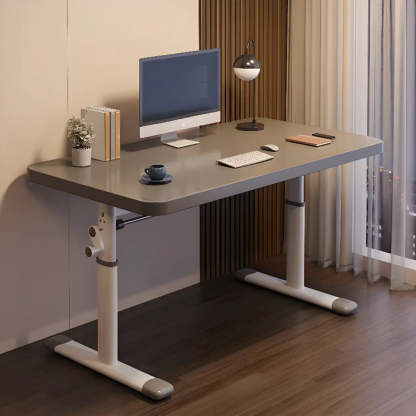 Modern White Adjustable T-Shape Wood Computer Desk — Without Chairs / White