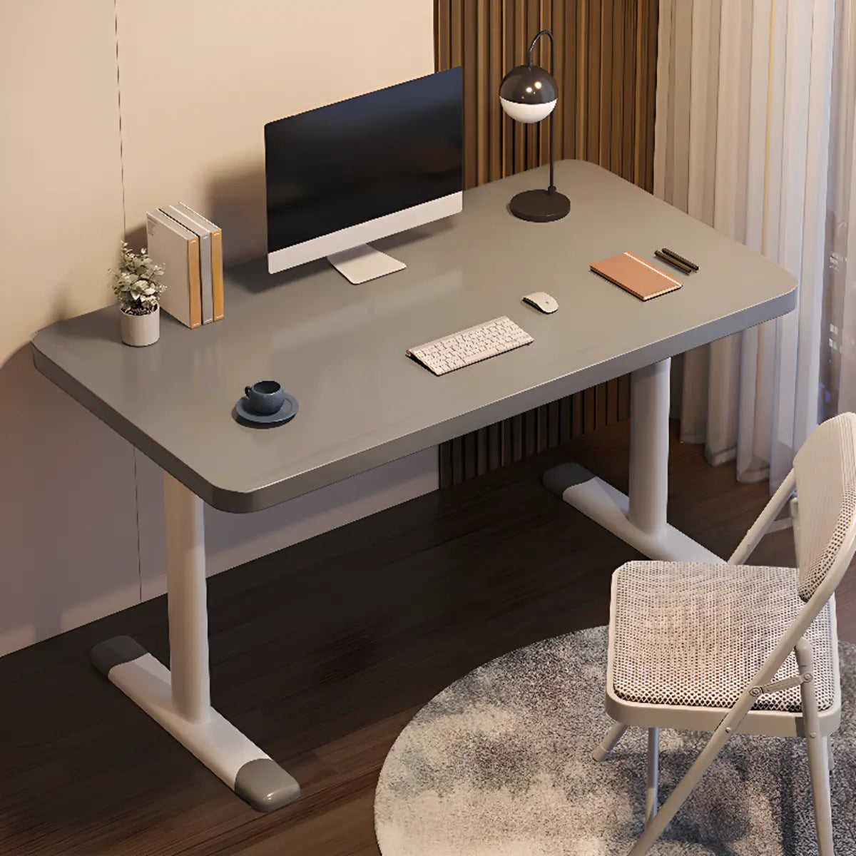 Modern White Adjustable T-Shape Wood Computer Desk