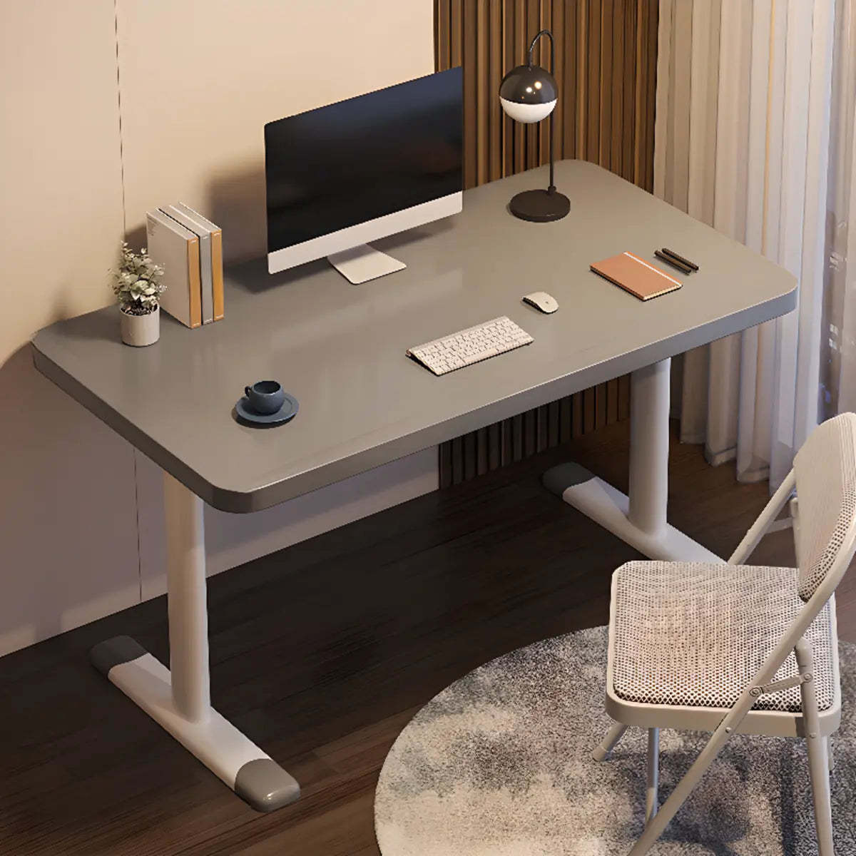 Modern White Adjustable T-Shape Wood Computer Desk
