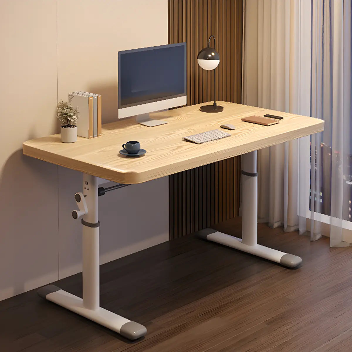 Modern White Adjustable T-Shape Wood Computer Desk