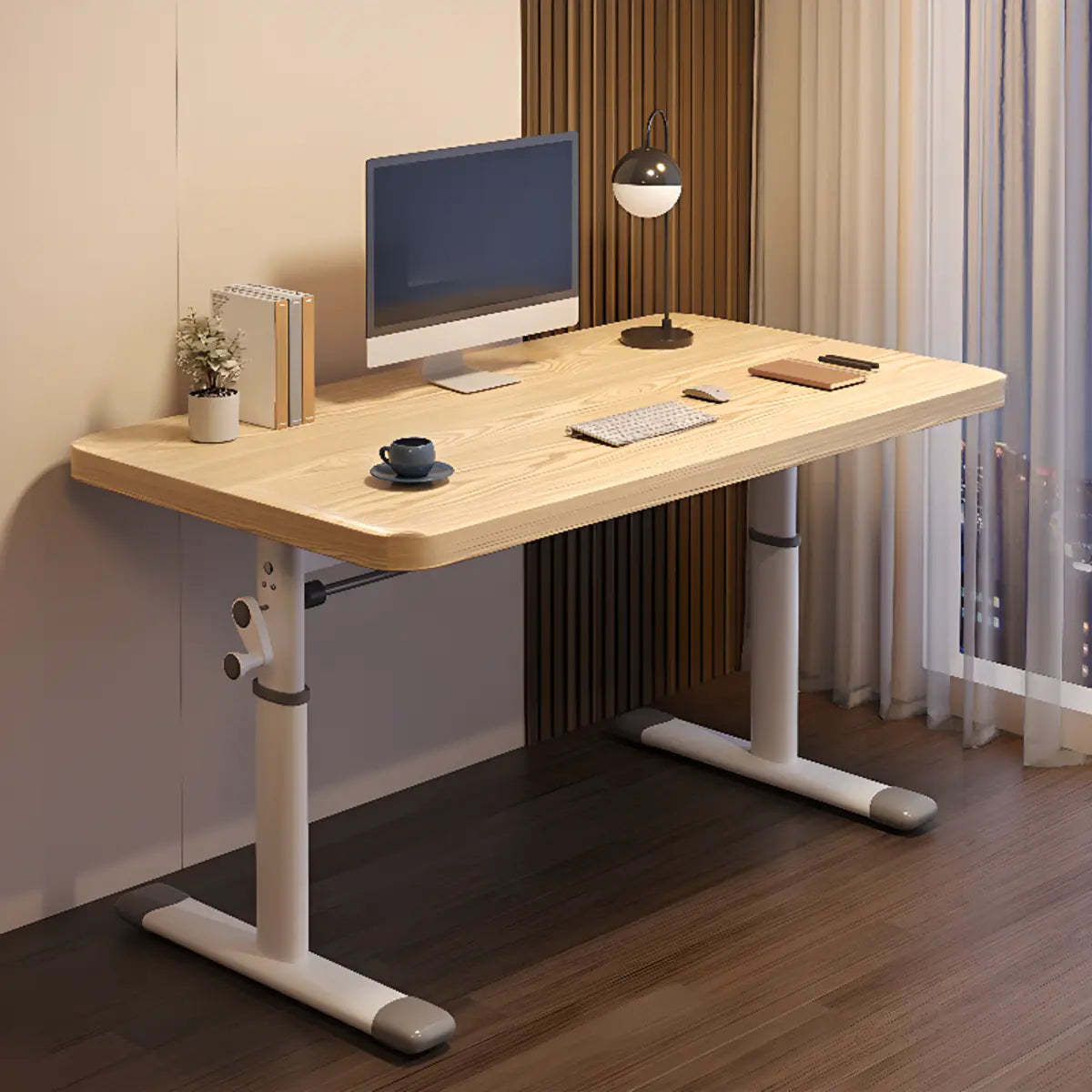 Modern White Adjustable T-Shape Wood Computer Desk