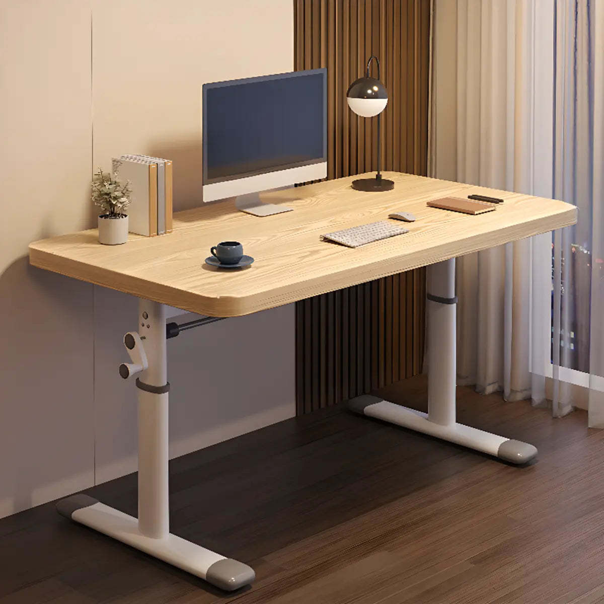 Modern White Adjustable T-Shape Wood Computer Desk