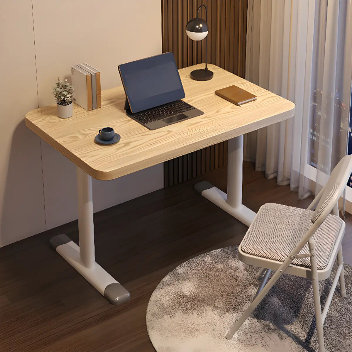 Modern White Adjustable T-Shape Wood Computer Desk