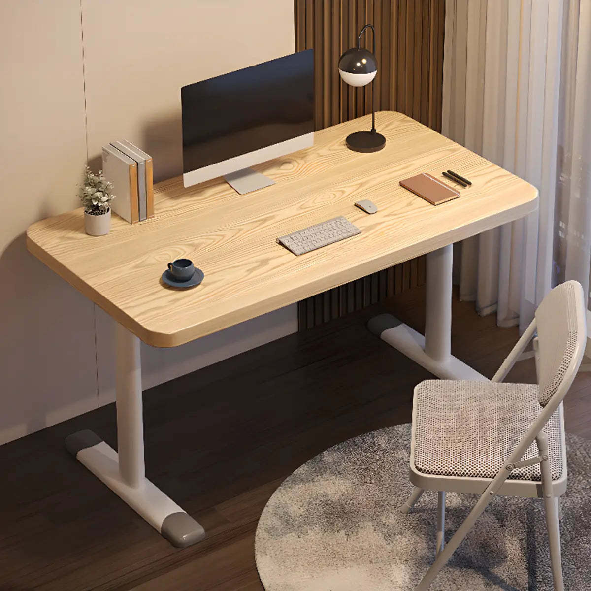Modern White Adjustable T-Shape Wood Computer Desk