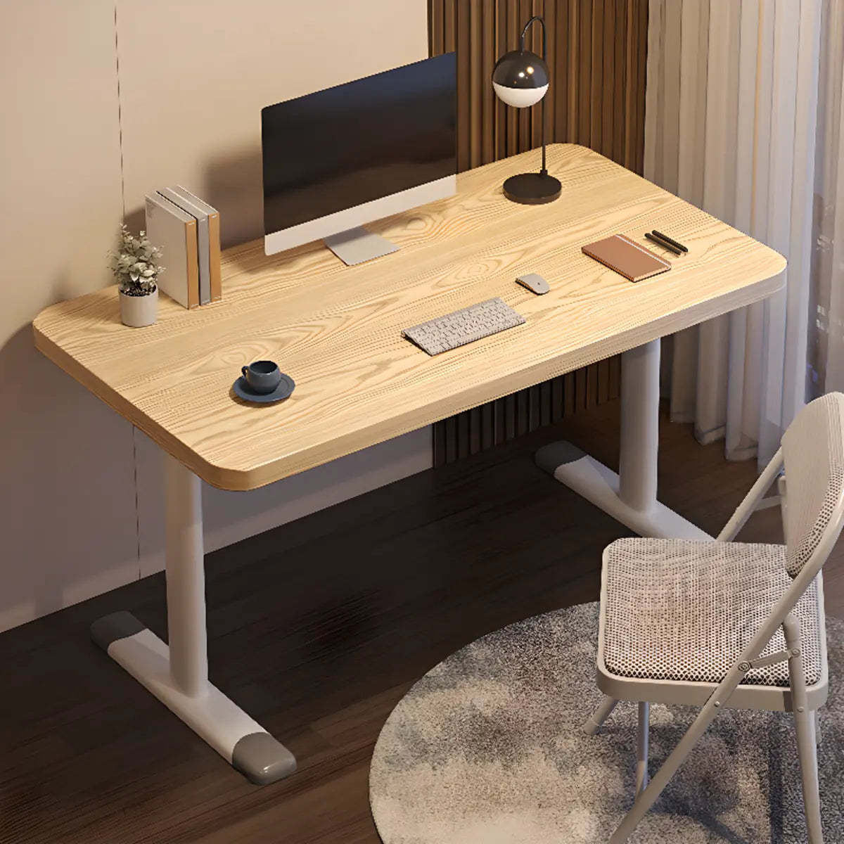 Modern White Adjustable T-Shape Wood Computer Desk