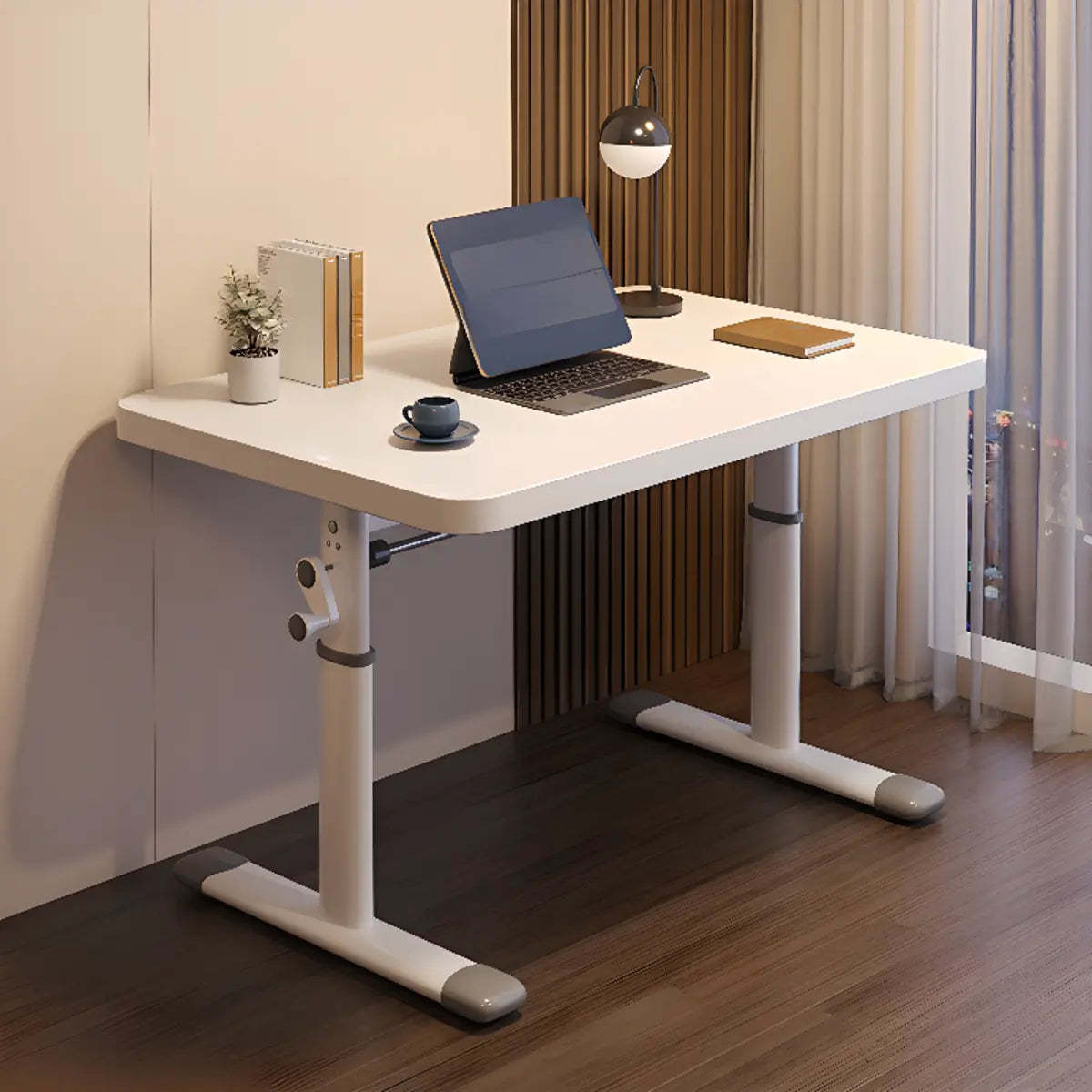 Modern White Adjustable T-Shape Wood Computer Desk | Lighom