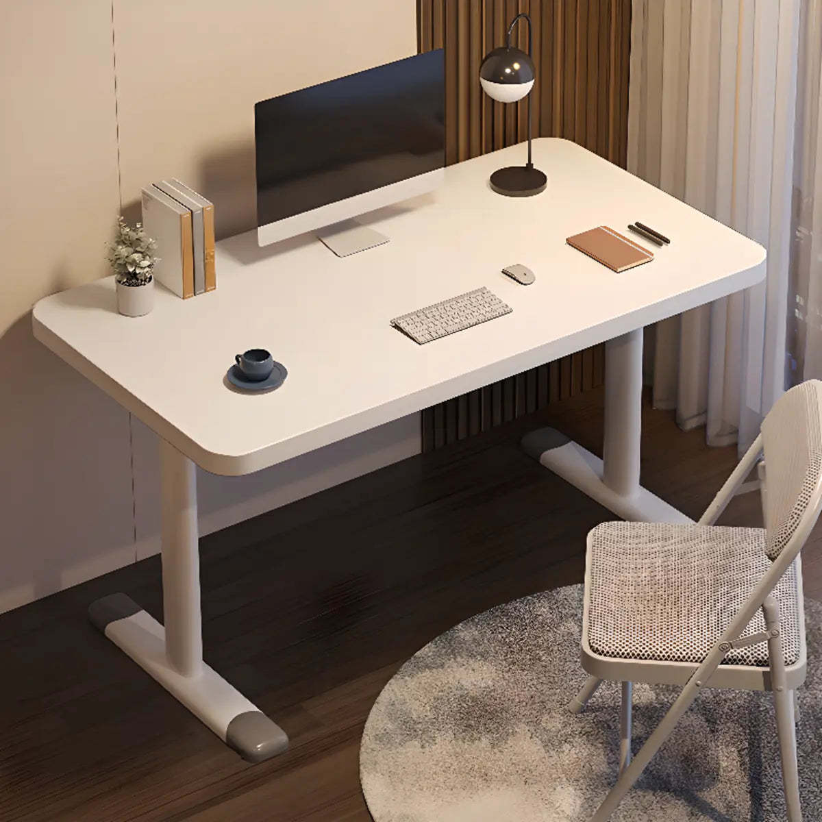 Modern White Adjustable T-Shape Wood Computer Desk | Lighom