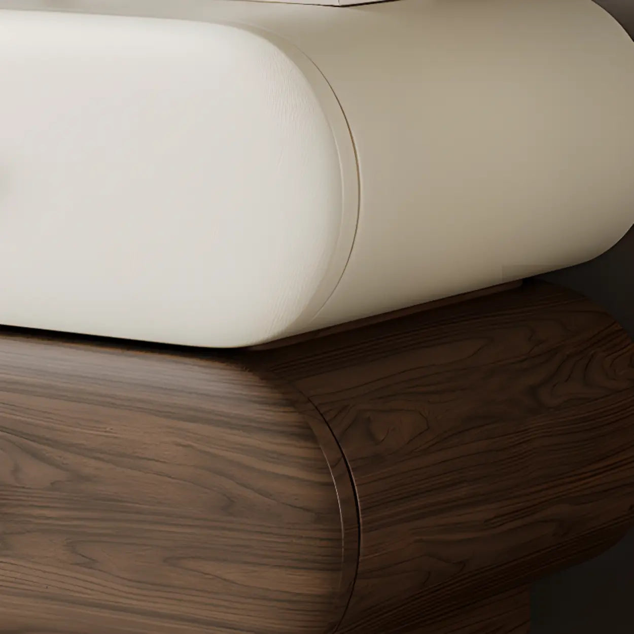 Modern White Brown Oval Nightstand with Drawers