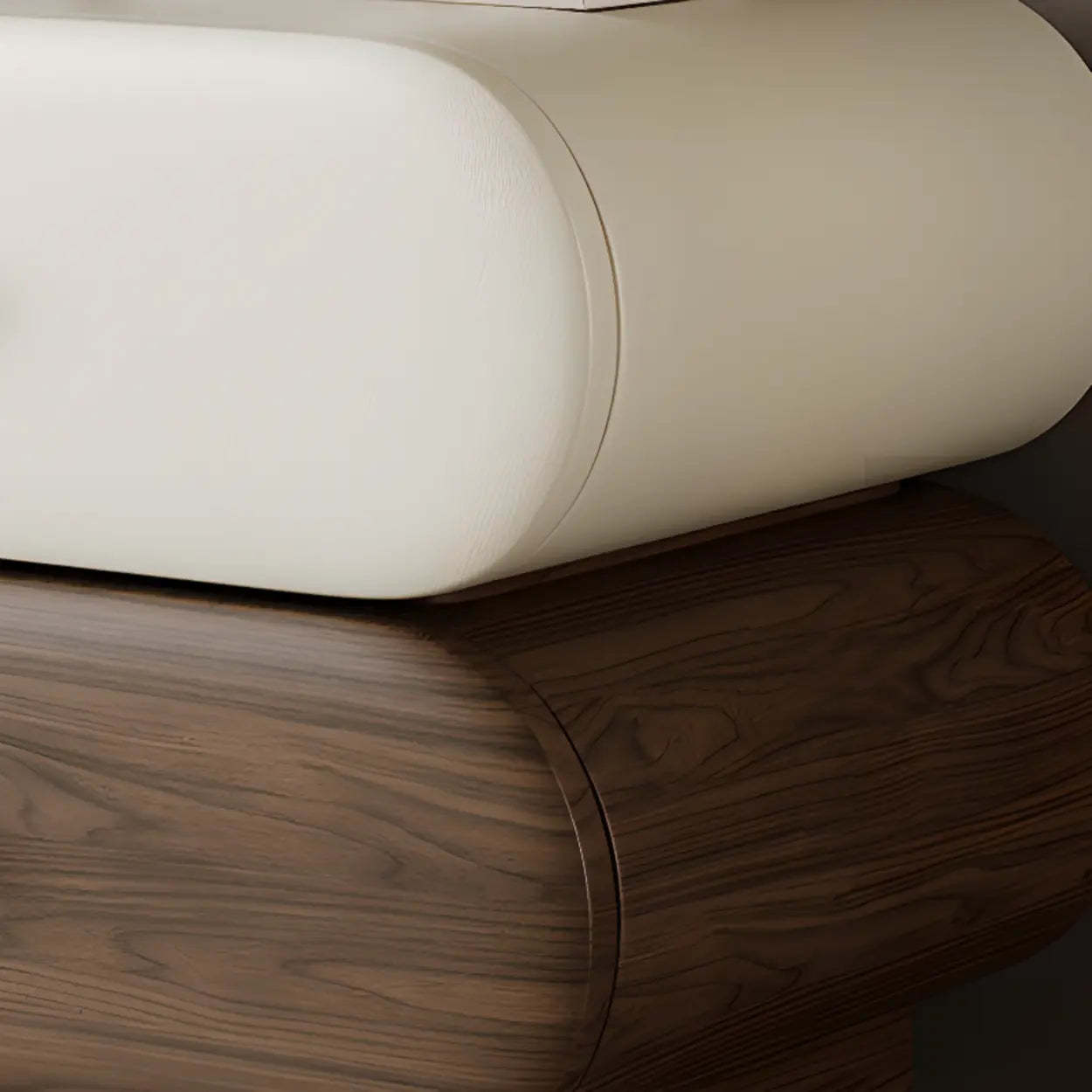 Modern White Brown Oval Nightstand with Drawers