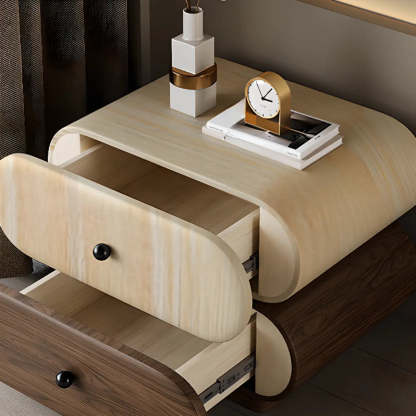 Modern White Brown Oval Nightstand with Drawers — Walnut/ Light Gray