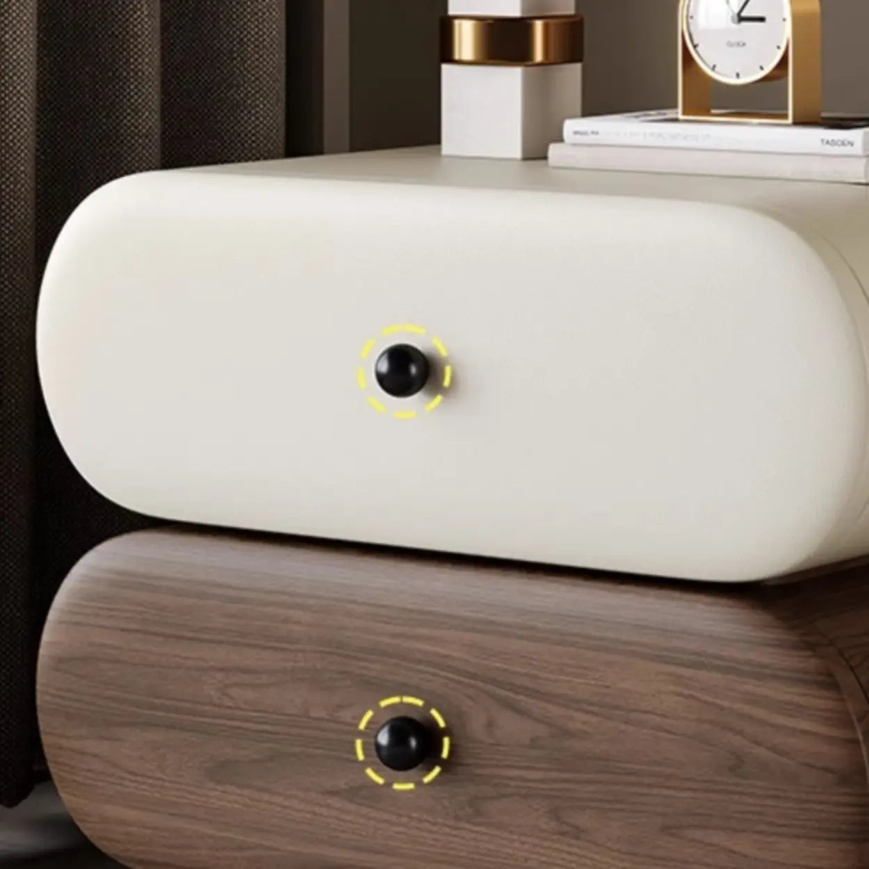 Modern White Brown Oval Nightstand with Drawers