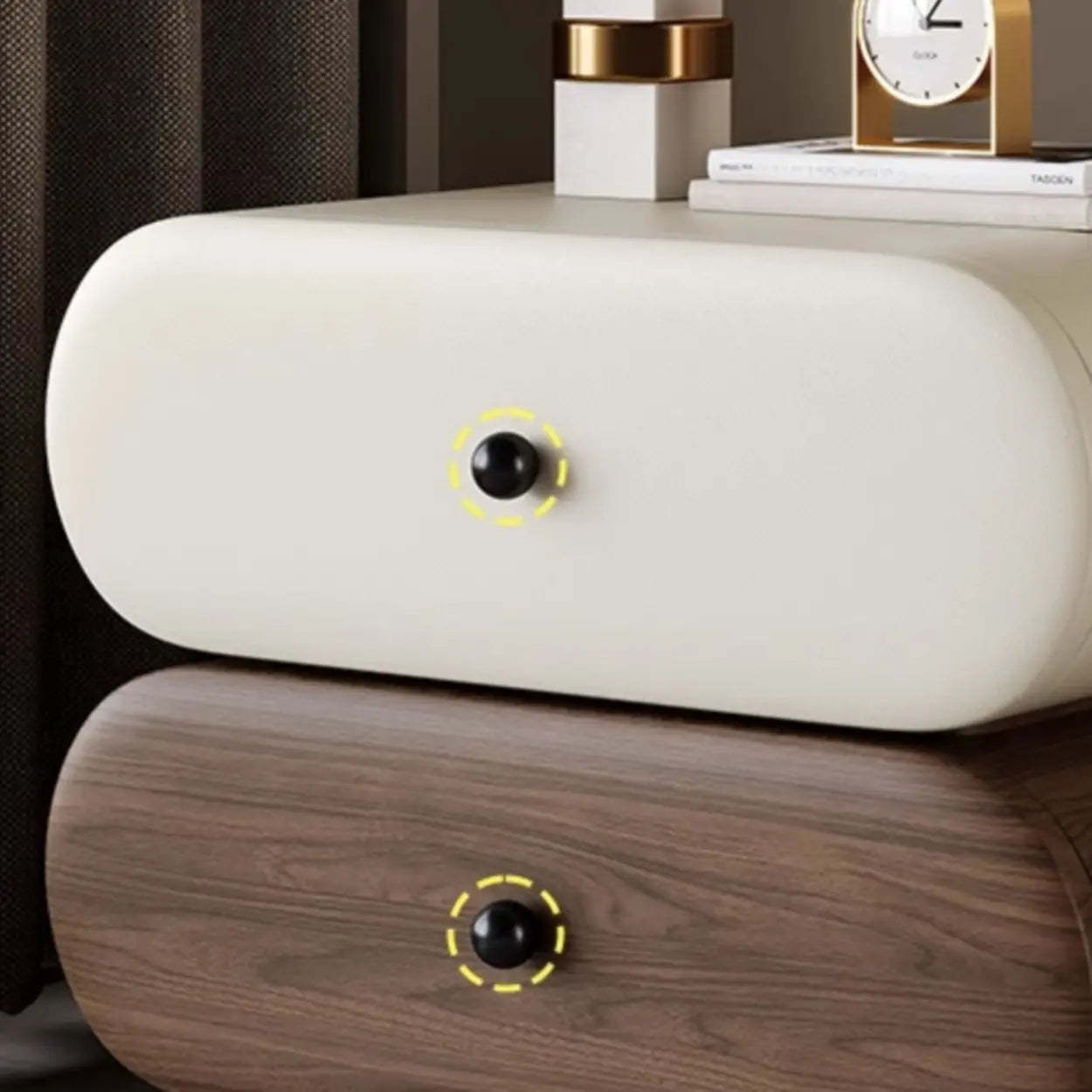 Modern White Brown Oval Nightstand with Drawers