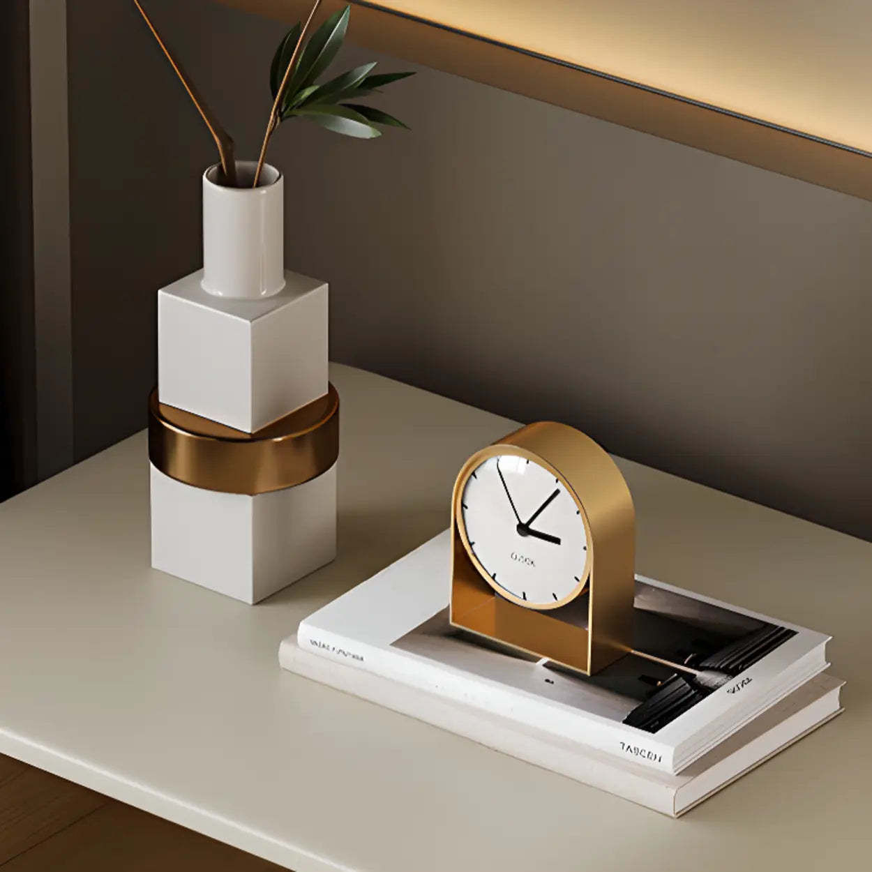 Modern White Brown Oval Nightstand with Drawers