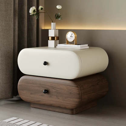 Modern White Brown Oval Nightstand with Drawers