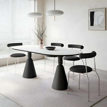 Modern White Oval Double-Pedestal Stone Dining Table — Table Only