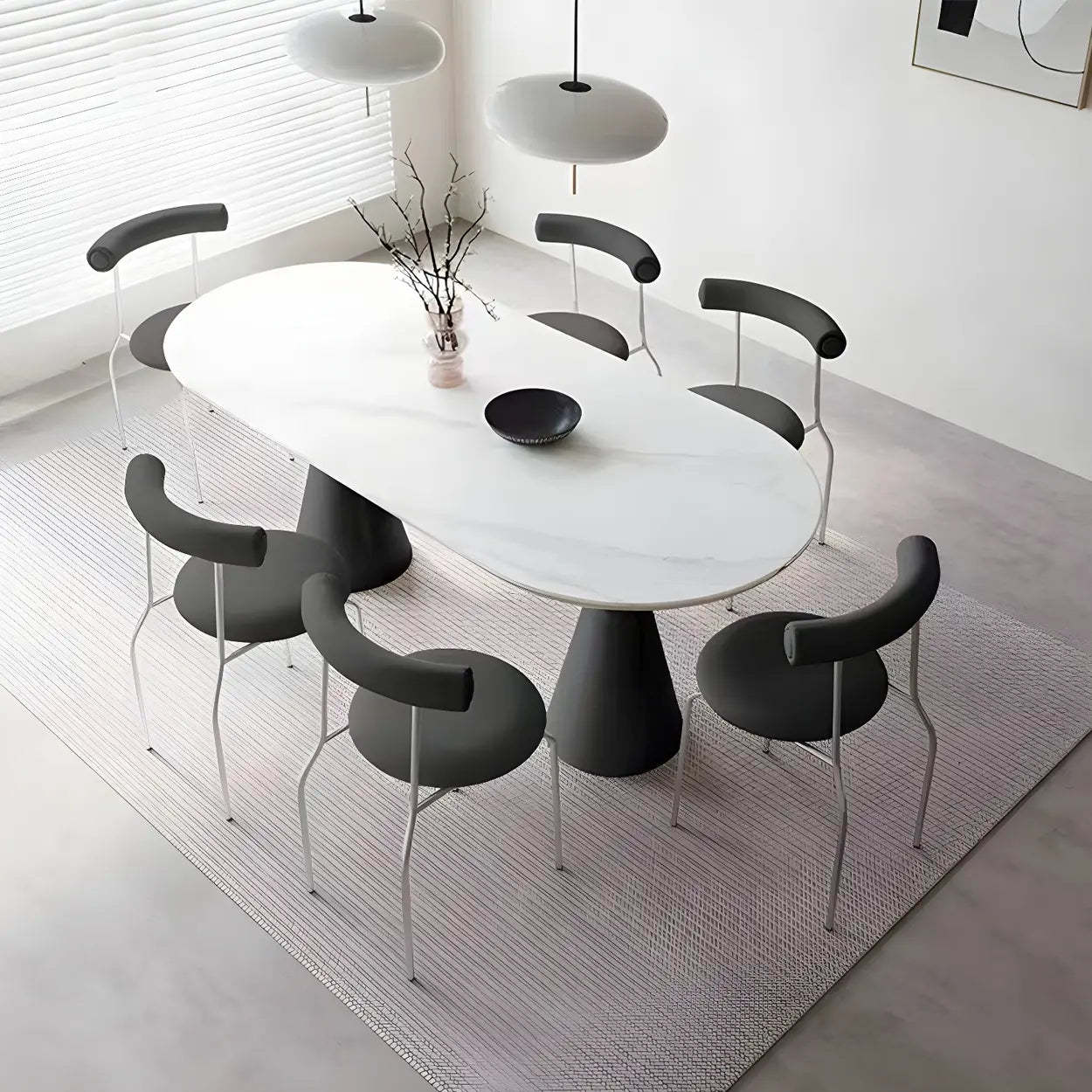 Lighom oval double-pedestal stone dining tables for kitchen — 55.1" L x 31.5" W x 29.5" H