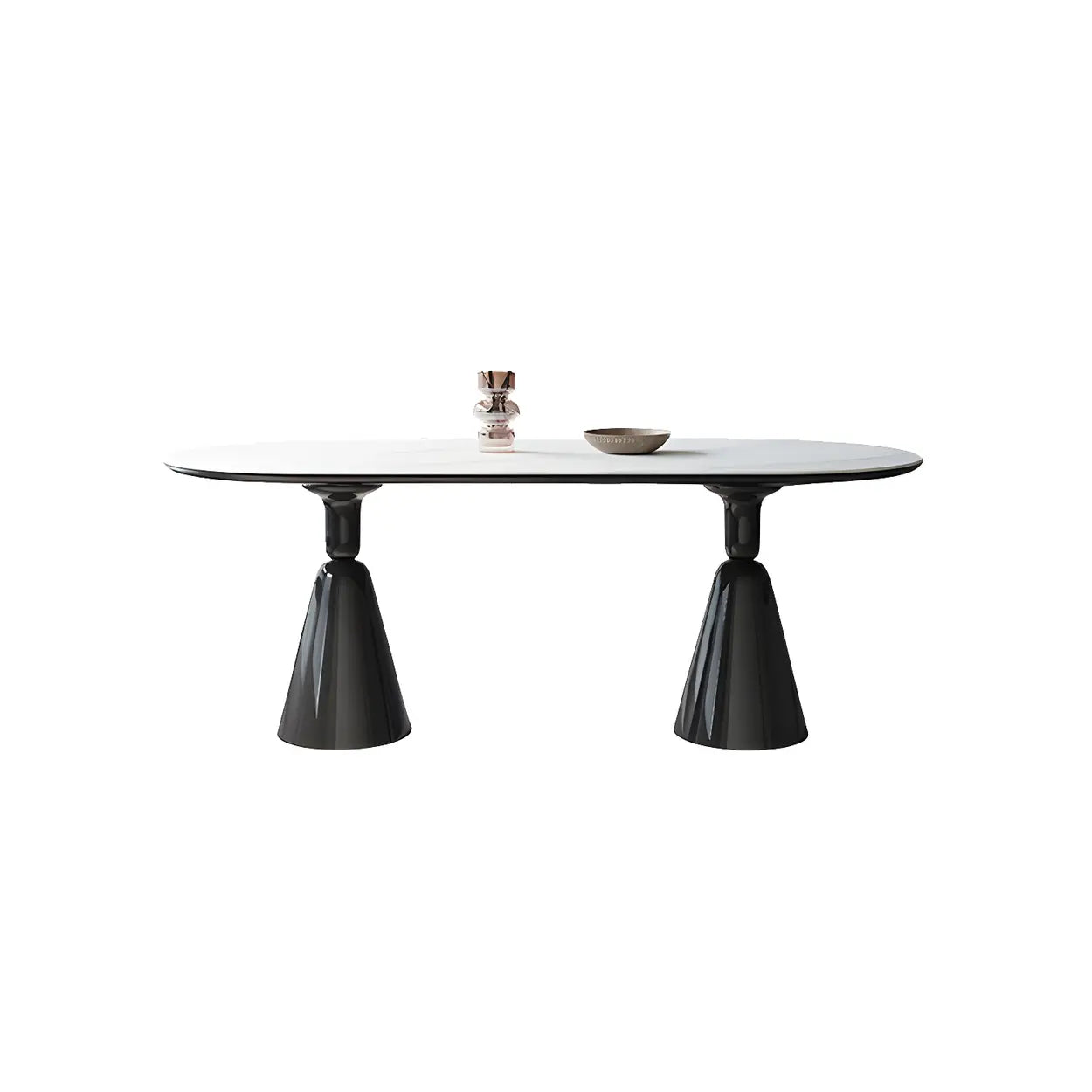 Modern White Oval Double-Pedestal Stone Dining Table