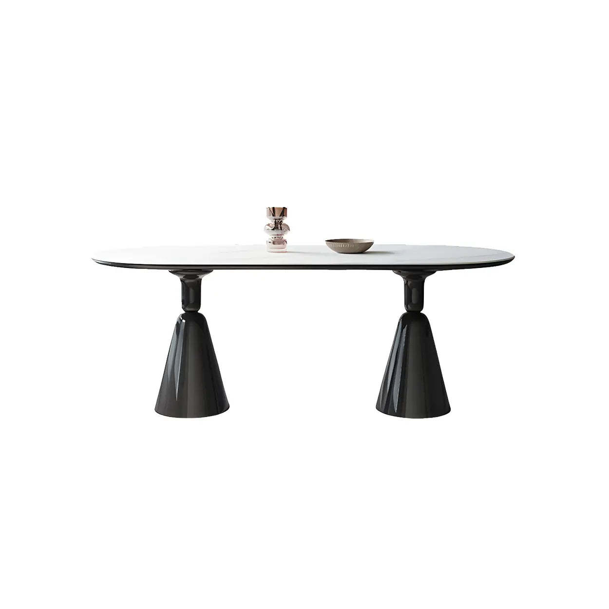 Modern White Oval Double-Pedestal Stone Dining Table