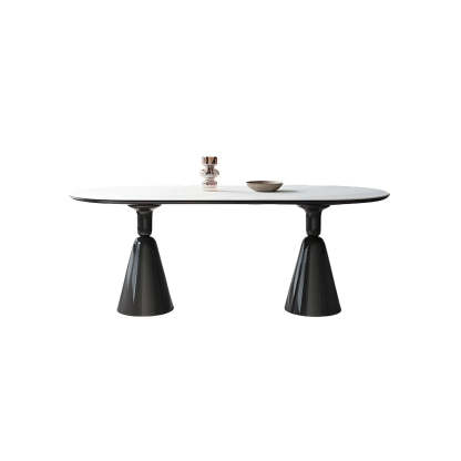 Modern White Oval Double-Pedestal Stone Dining Table