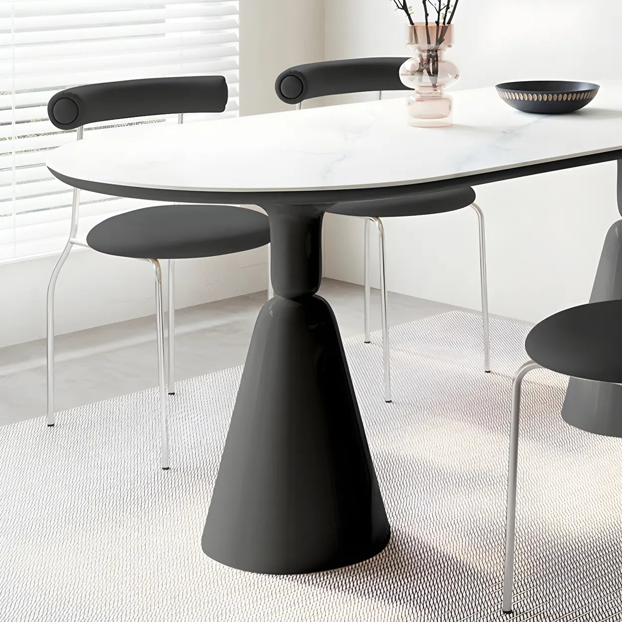 Modern White Oval Double-Pedestal Stone Dining Table