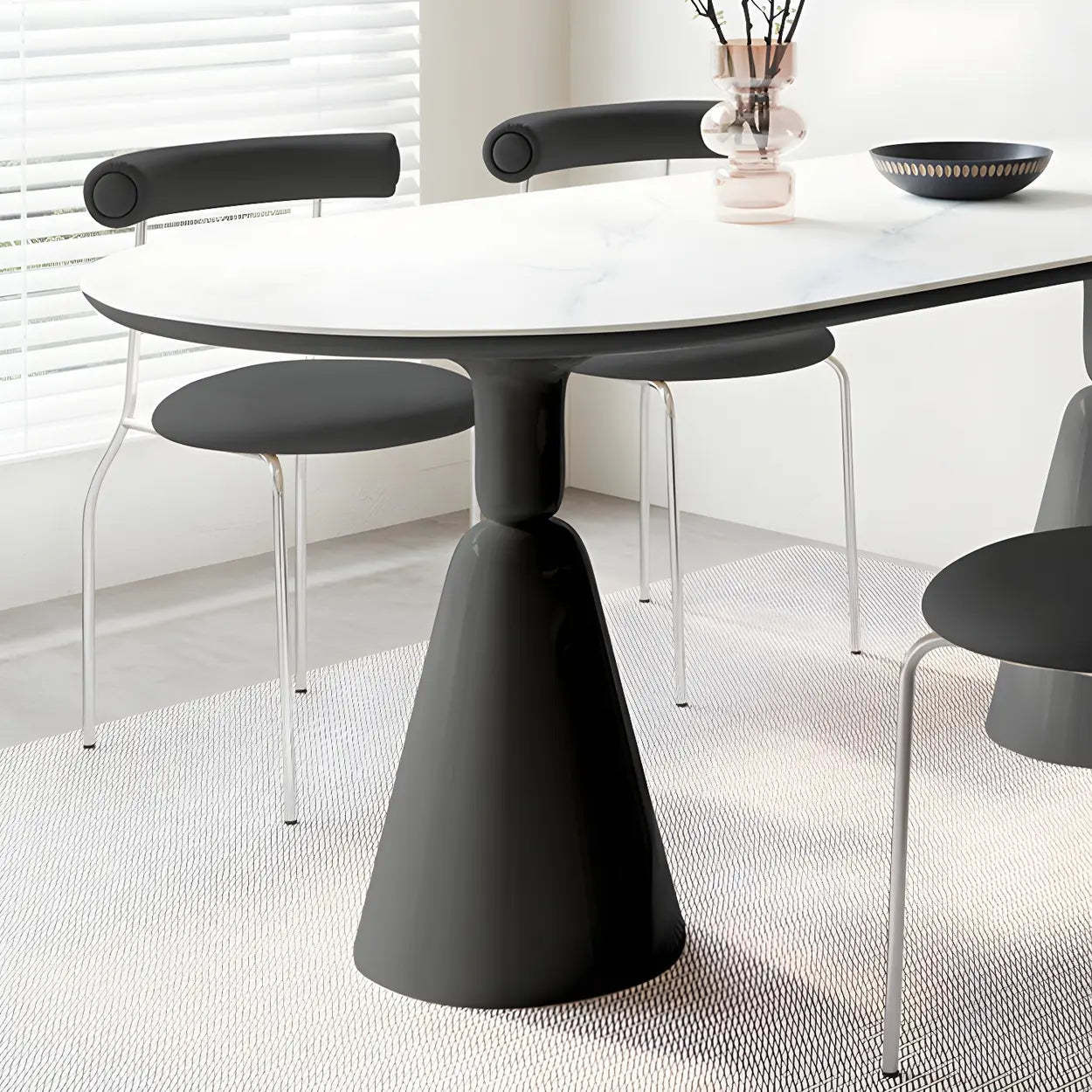 Modern White Oval Double-Pedestal Stone Dining Table