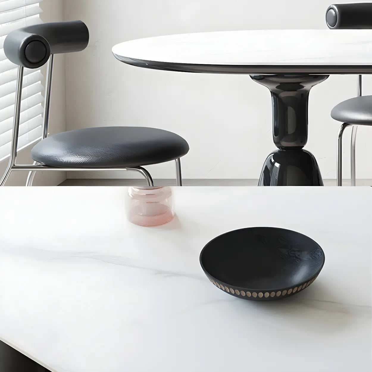 Modern White Oval Double-Pedestal Stone Dining Table