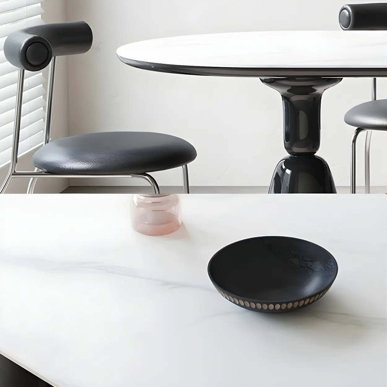 Modern White Oval Double-Pedestal Stone Dining Table
