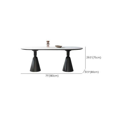 Modern White Oval Double-Pedestal Stone Dining Table