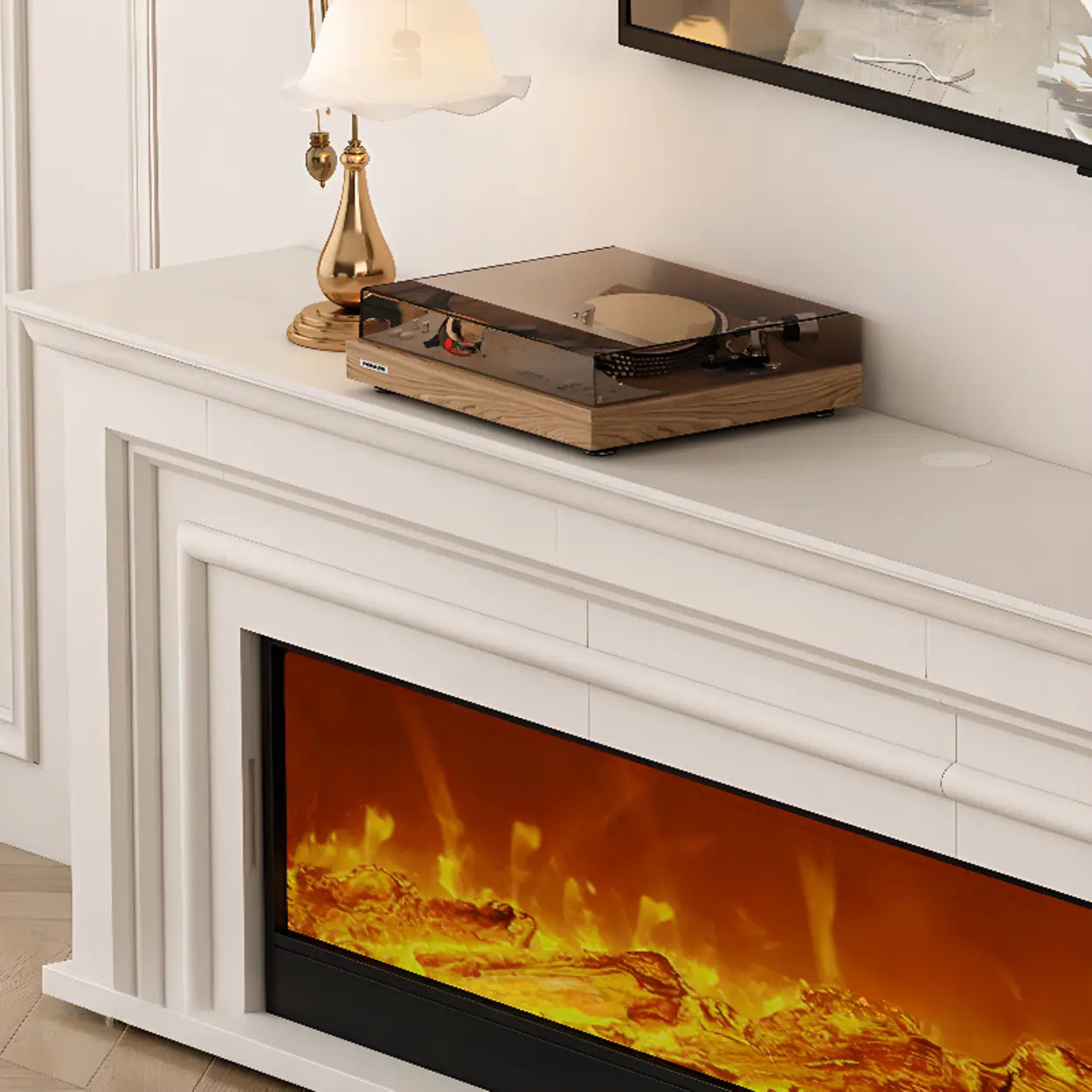 Modern White Electric Fireplace TV Stand with LED Flames