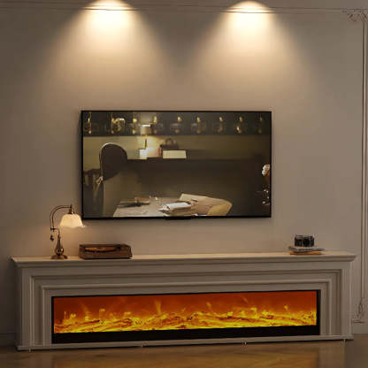 Modern White Electric Fireplace TV Stand with LED Flames
