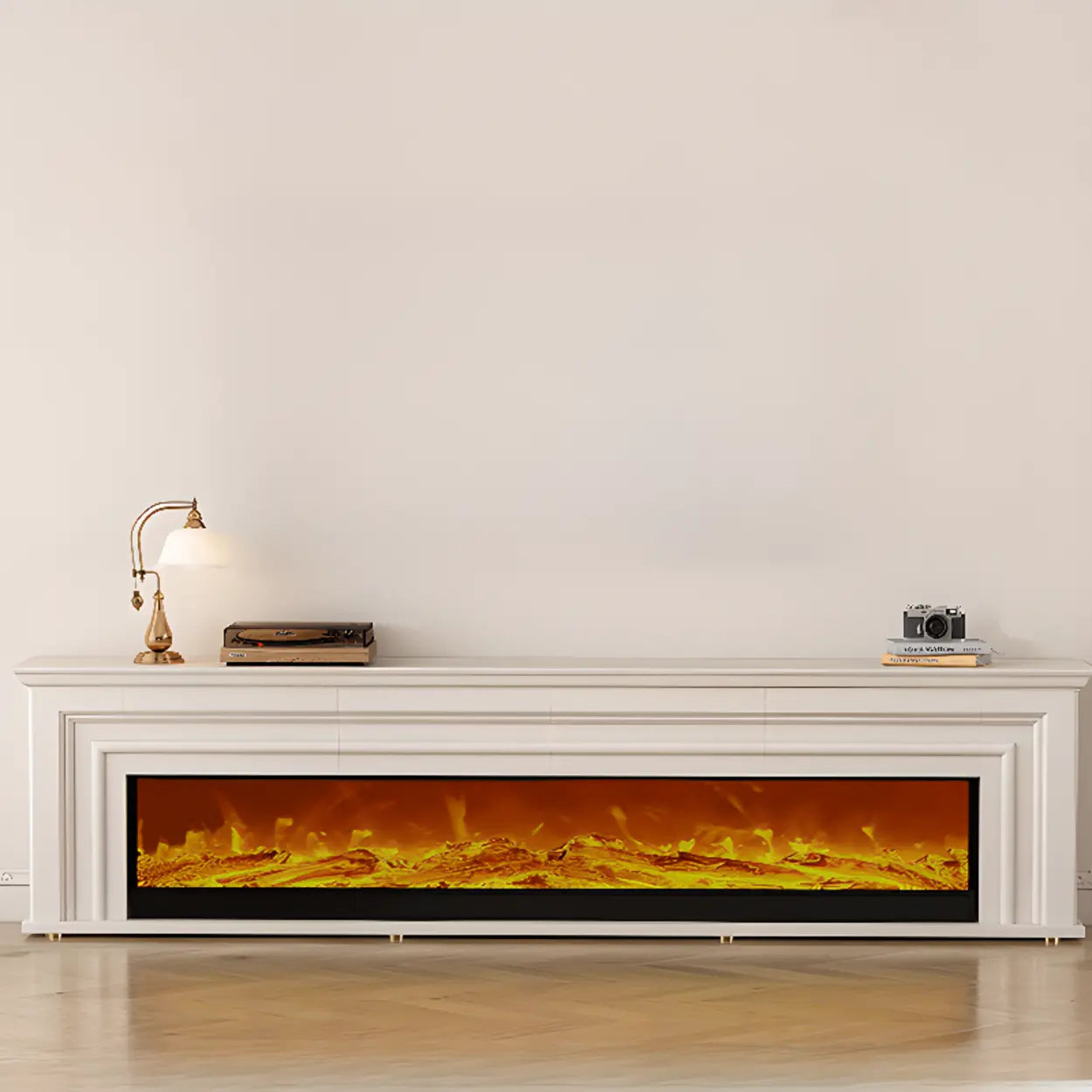 Modern White Electric Fireplace TV Stand with LED Flames