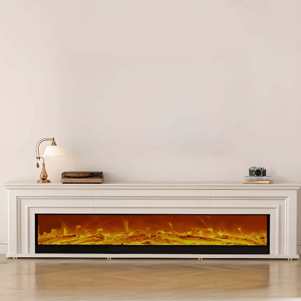 Modern White Electric Fireplace TV Stand with LED Flames