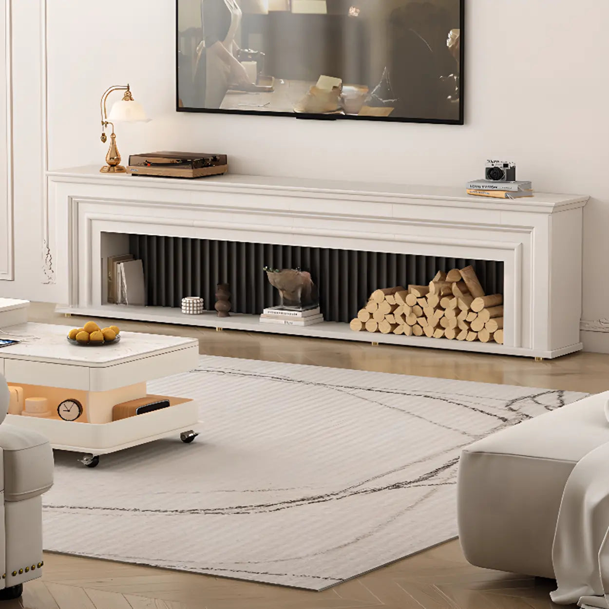 Modern White Electric Fireplace TV Stand with LED Flames