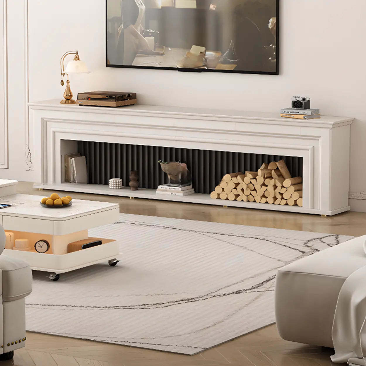 Modern White Electric Fireplace TV Stand with LED Flames
