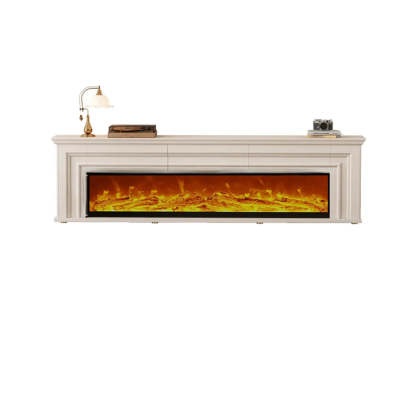 Modern White Electric Fireplace TV Stand with LED Flames